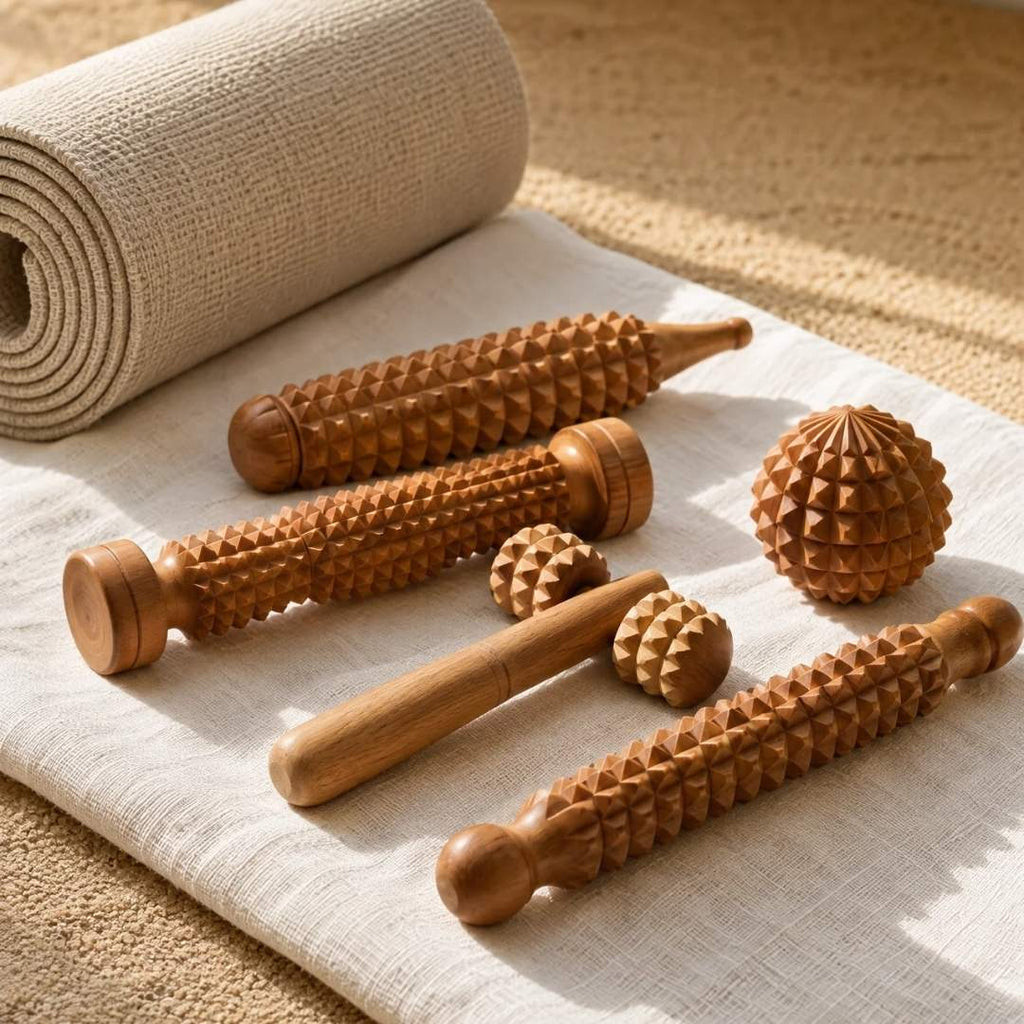 Kit Massaggio Ayurvedico in Legno – Set 6 Pezzi per Corpo e Piedi