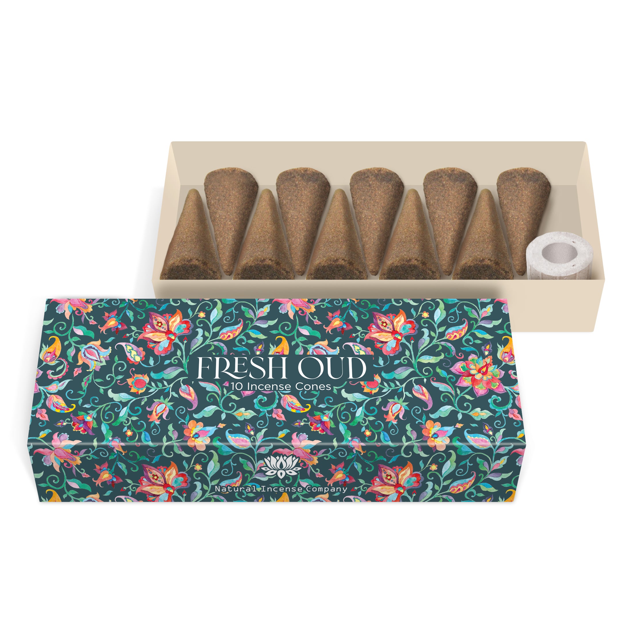 Mini Cones Fresh Oud | 10 Cones with Cone Holder | Natural Incense Main image
