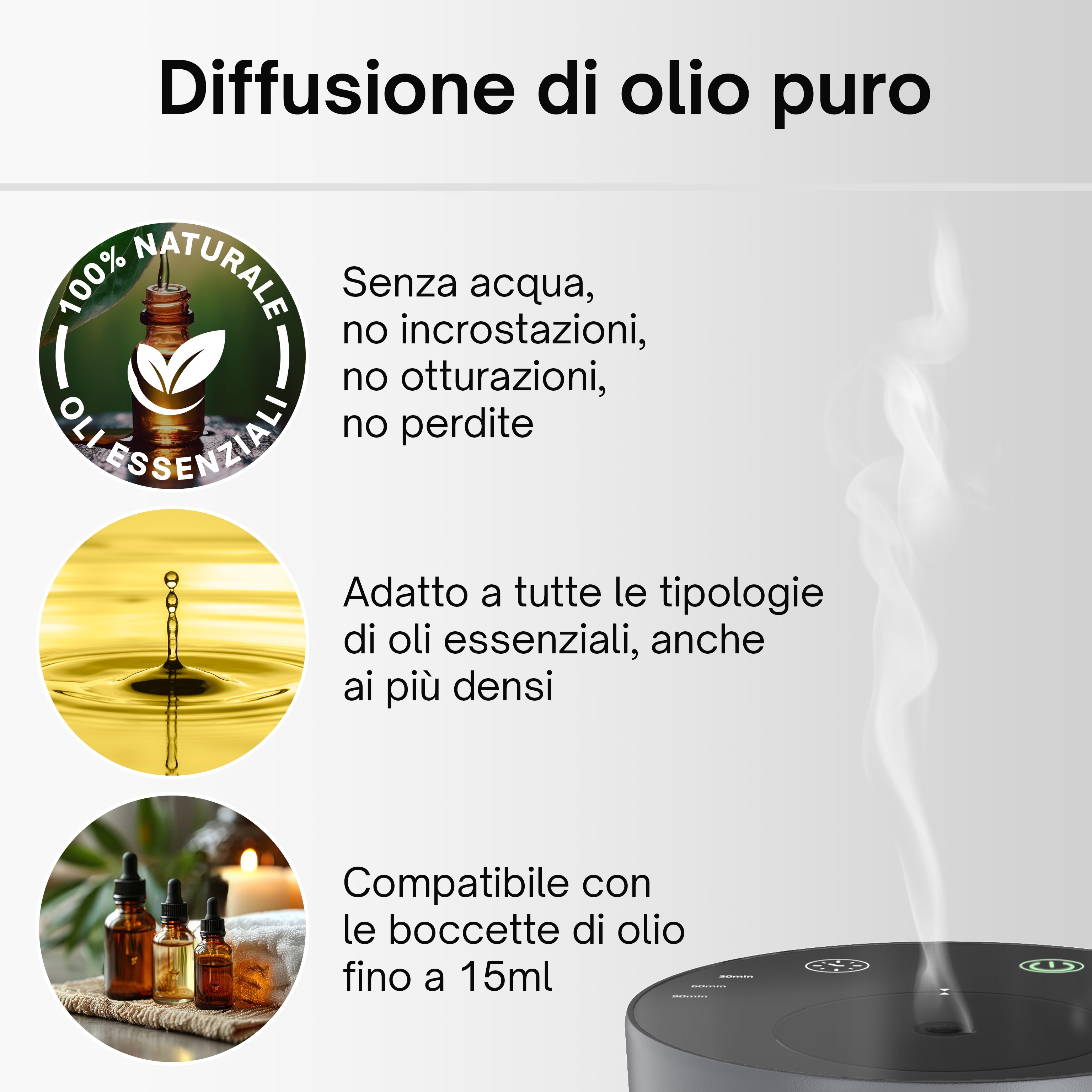 AromaLuxe – Diffusore Oli Essenziali Senza Fili in Alluminio Nero