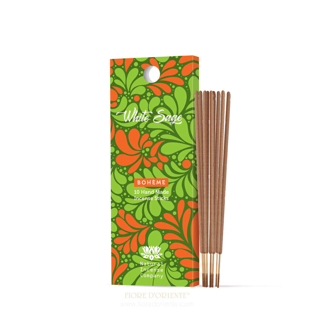 Fiore d'Oriente – Boheme White Sage Natural Incense Sticks 12cm Handmade in India | Incenso Boheme Salvia Bianca Naturale Immagine principale del prodotto