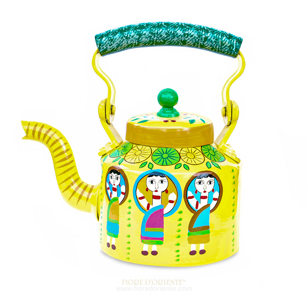 Bollitore Folk in Alluminio Vintage Dipinto a Mano