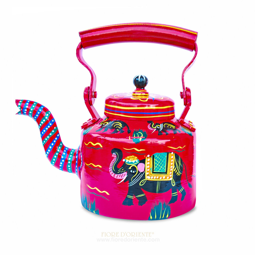 Bollitore Folk in Alluminio Vintage Dipinto a Mano