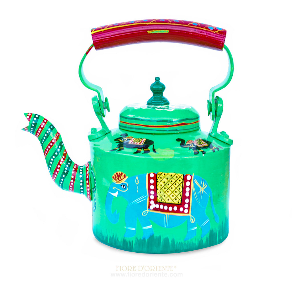 Bollitore Folk in Alluminio Vintage Dipinto a Mano
